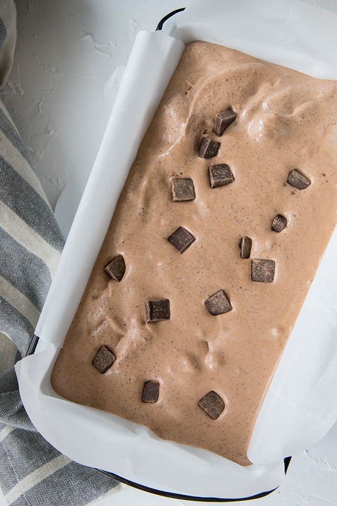 chili chocolate ice cream mixture in enamel tin ready to be frozen