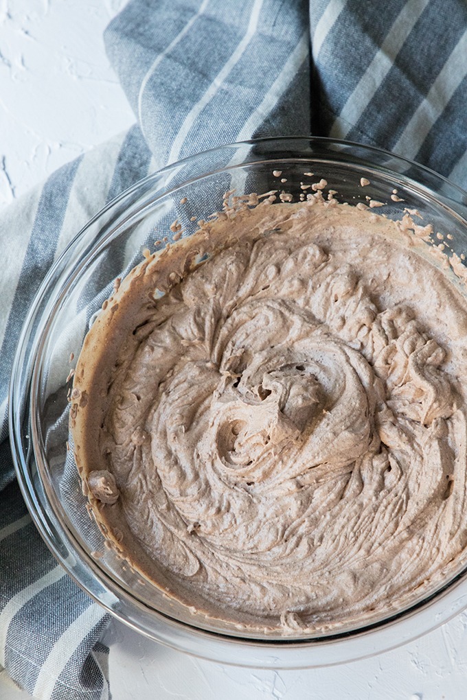 glass bowl of whipped chocolate cream