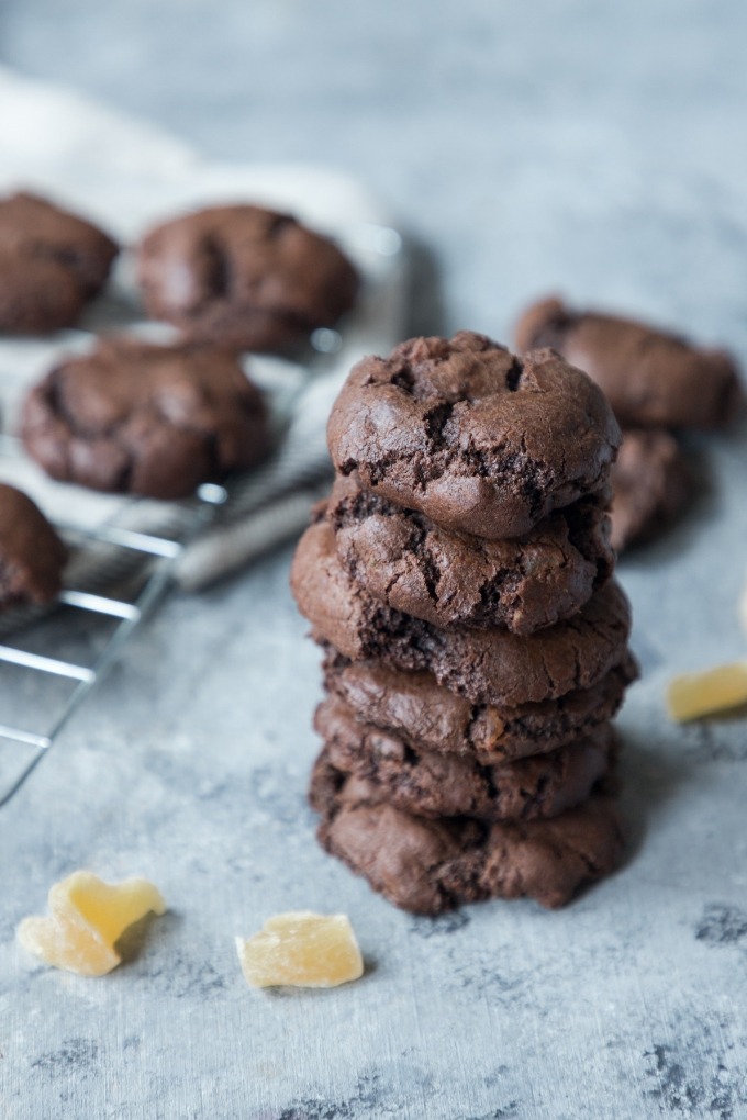 chocolate ginger cookies stacked on each other