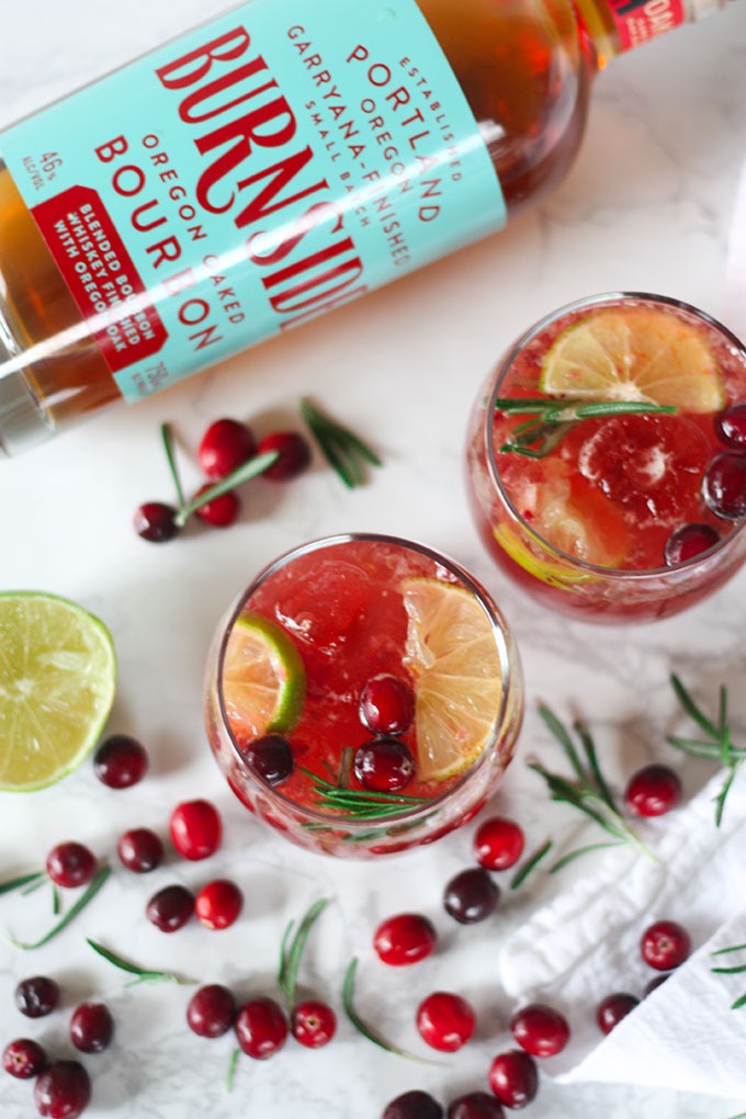 Cranberry Rosemary Bourbon Cocktails www.thehomecookskitchen.com a great and easy cocktail for the holiday season