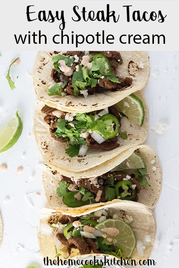 easy steak tacos Pinterest graphic