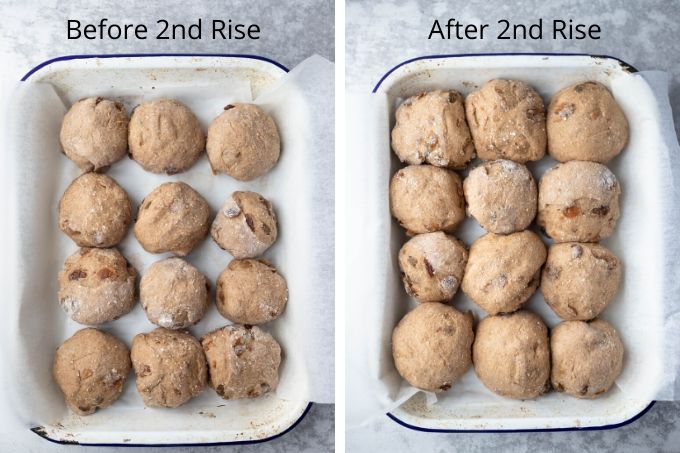 hot cross buns recipe process before and after second rise