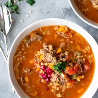 lamb shank soup in large bowl