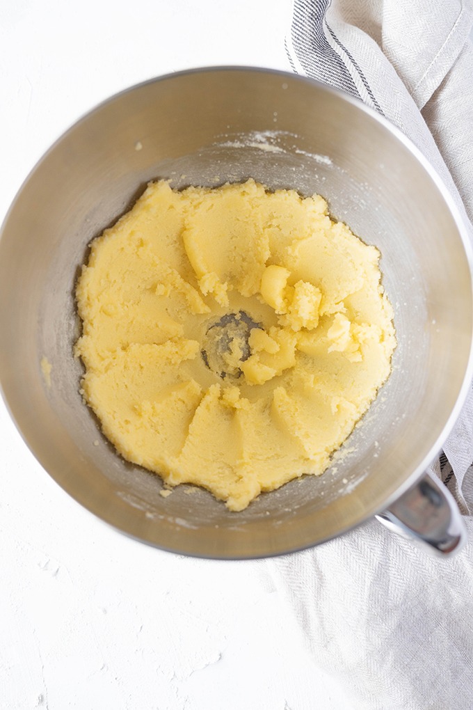 butter and sugar in mixing bowl