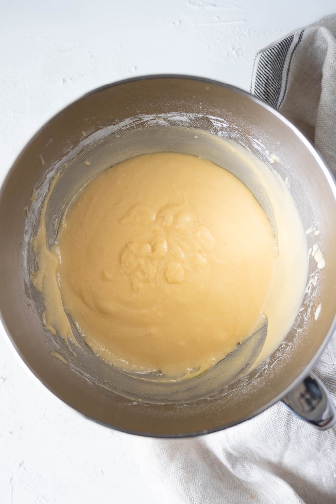 lemon sour cream cake batter in large bowl