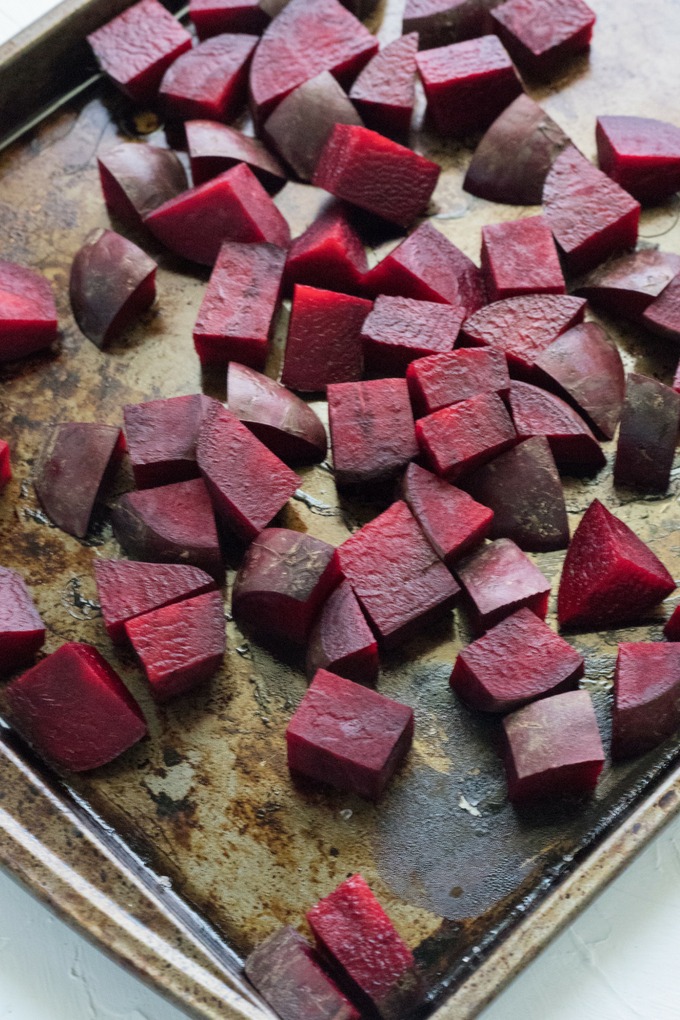 raw beetroto on roasting tray