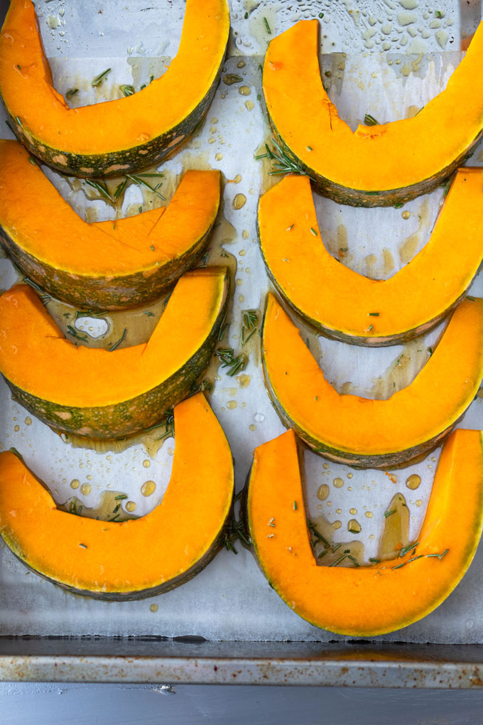 roast pumpkin ready to be roasted in oven