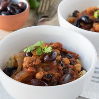 moroccan chicken stew in white bowl