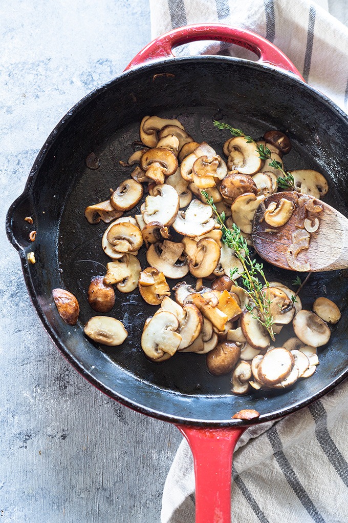 cooked mushrooms in skillet