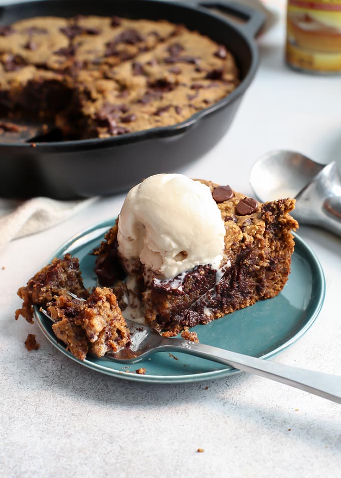 pumpkin chocolate chip cookie on a blue plate