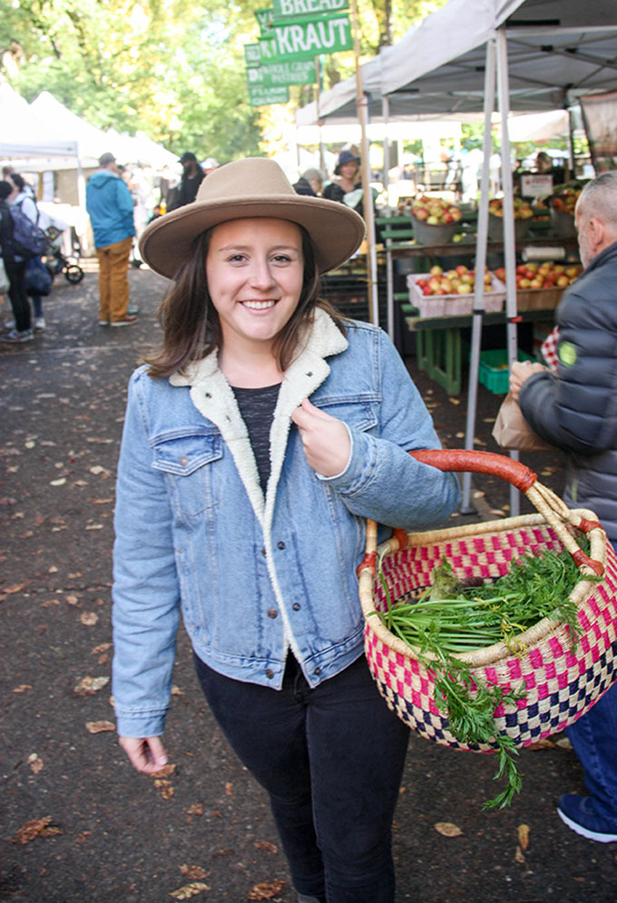 me shopping at the farmers market in Portland