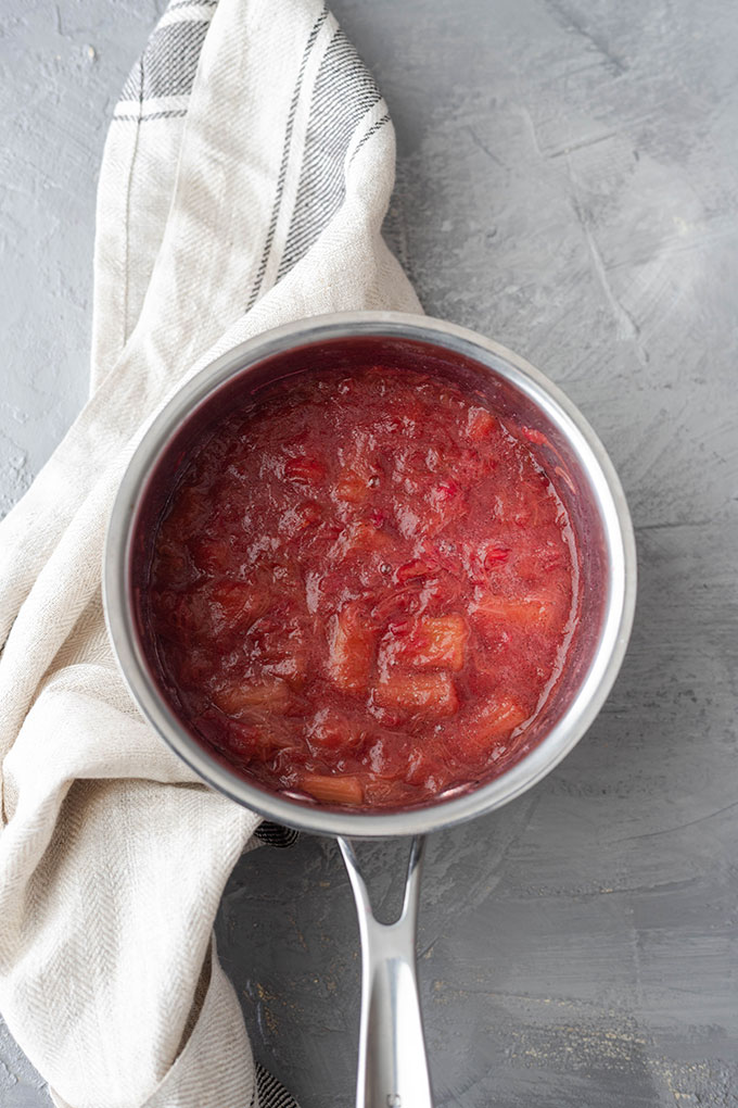 stewed rhubarb in a saucepan