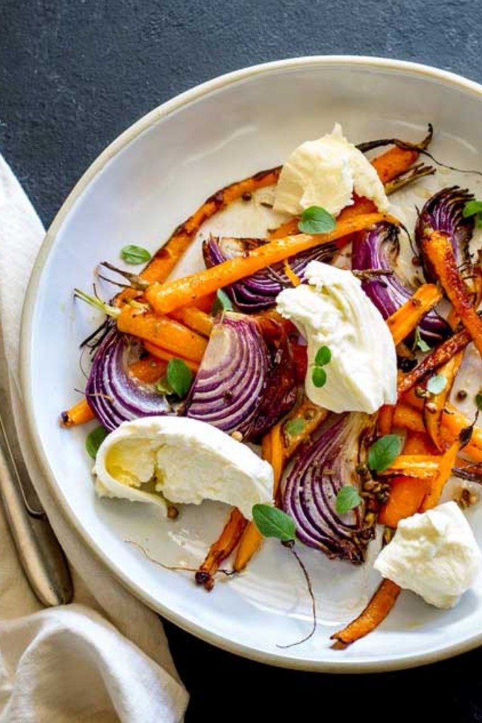 20 fall salad recipes - roasted carrot mozzarella salad