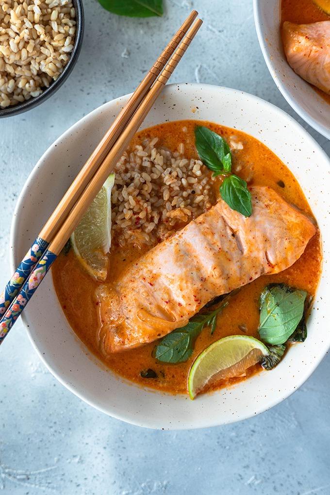 salmon curry in bowl