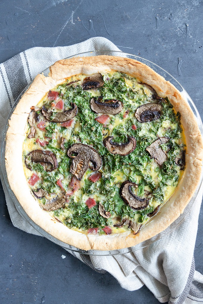 quiche in glass pie dish