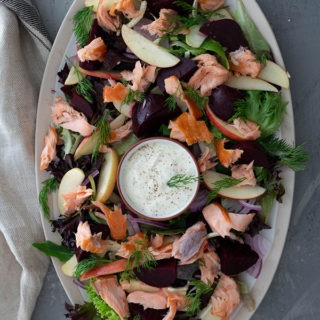 smoked salmon salad on large platter