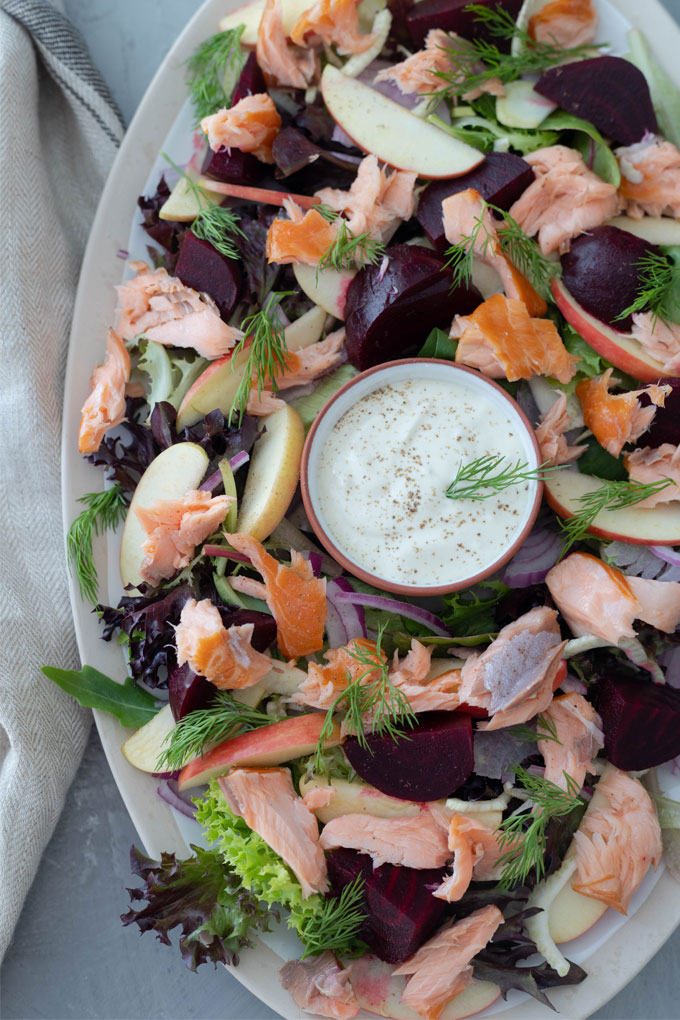 close up smoked salmon salad 