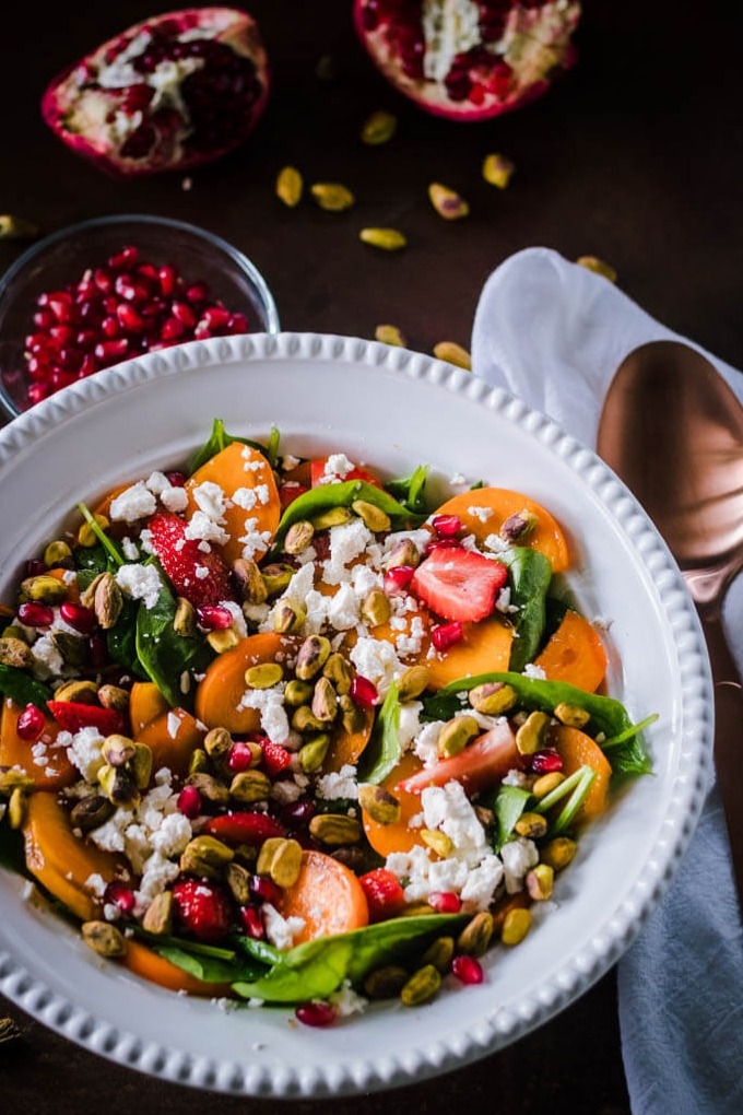 20 fall salad recipes - spinach persimmon salad 