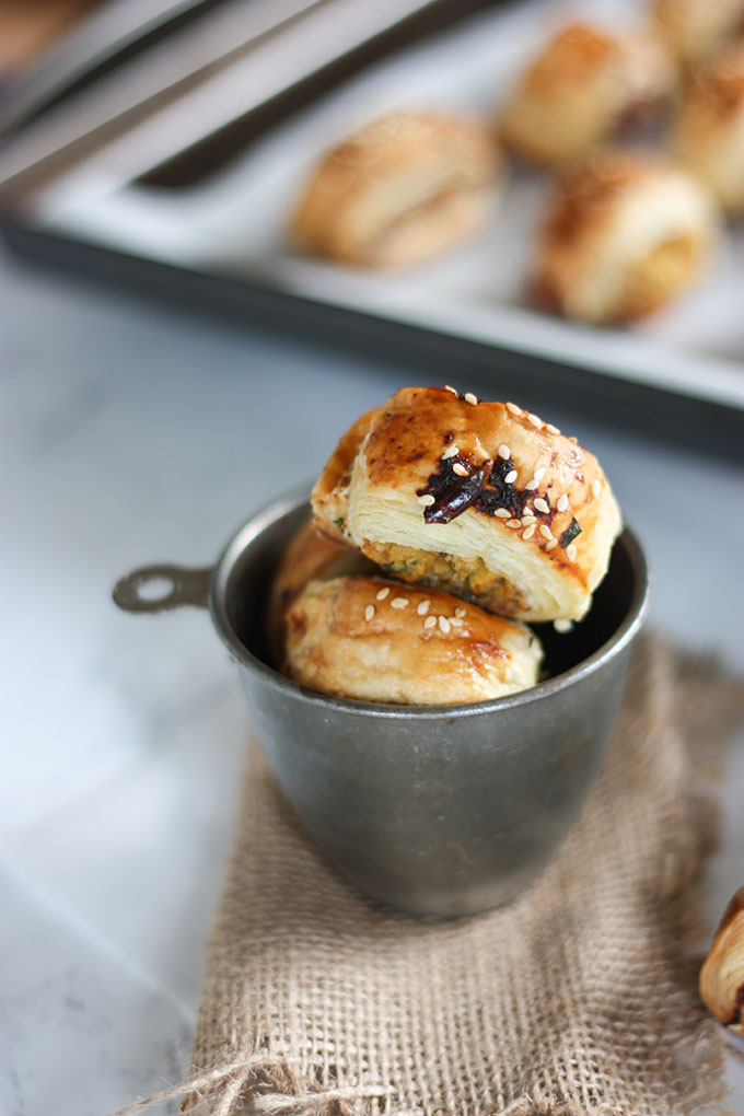 thai chicken sausage roll in antique metal cup