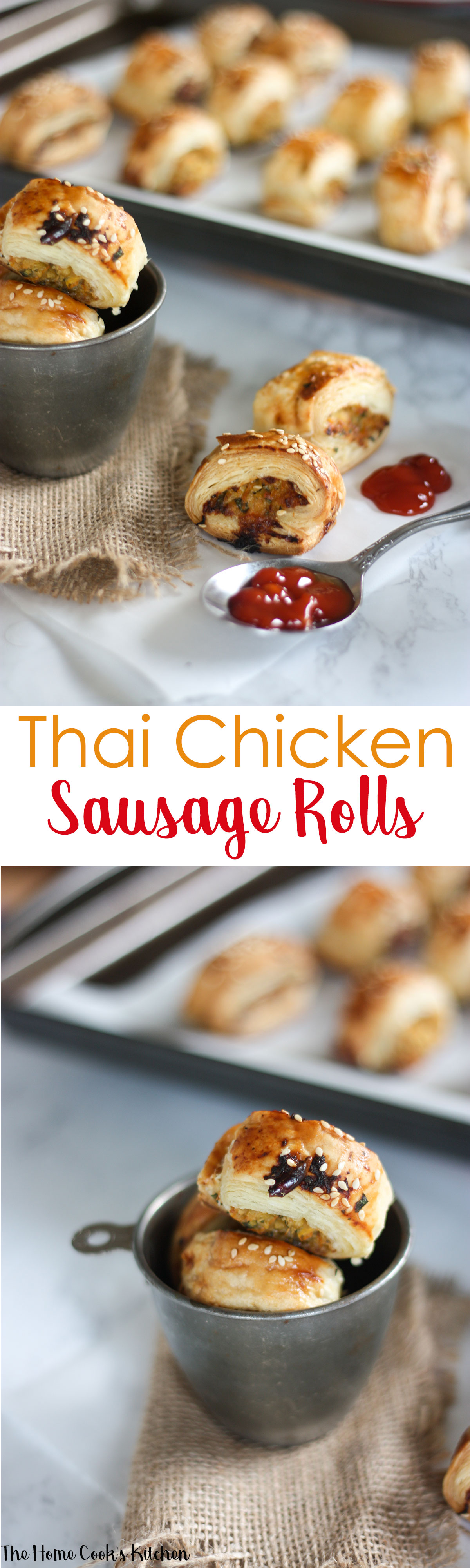 Thai Chicken Sausage Rolls www.thehomecookskitchen.com pin for #gameday