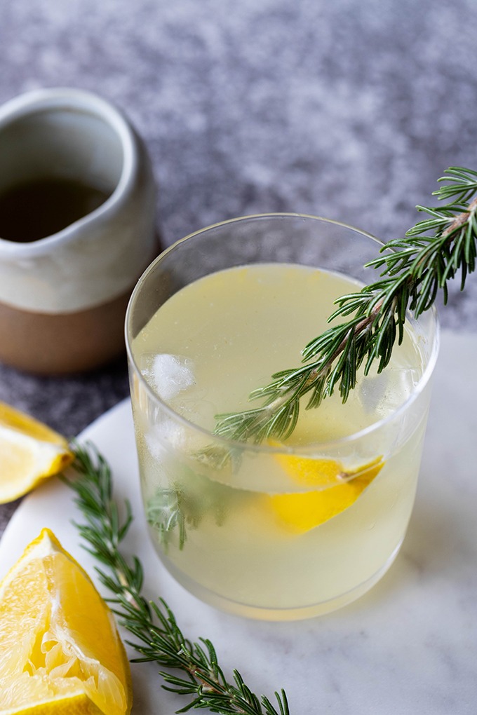 white wine spritzers on marble board